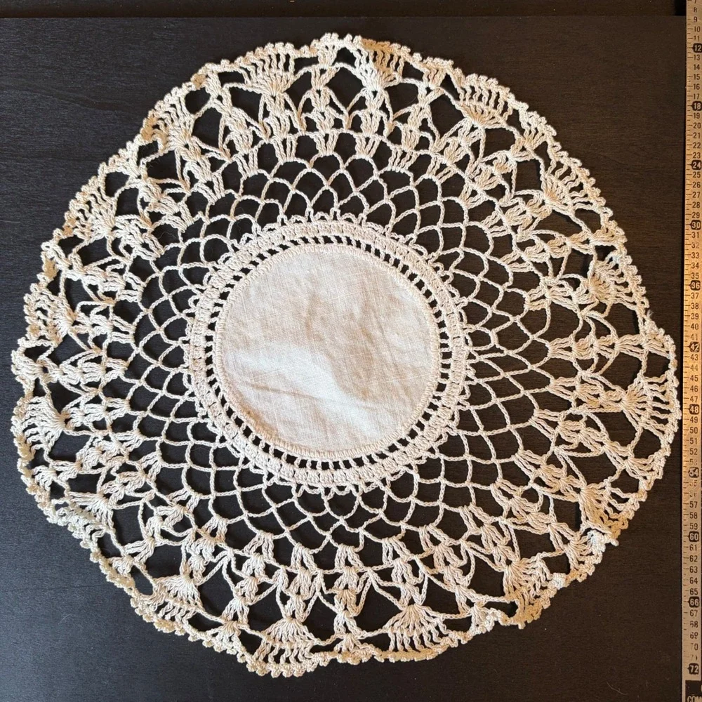 Vintage Round Linen Crochet Lace Doily Off White Handmade Table Decor 11 inch